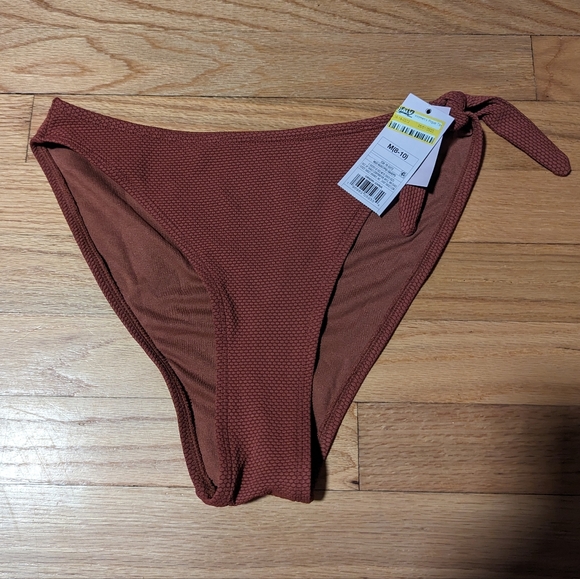 Red Rust Pique Textured High Leg Cheeky High Waist Bikini Swim Bottom Wild Fable - Picture 8 of 8